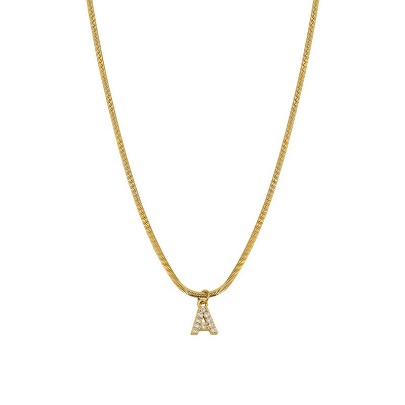 Wholesale French Retro Palace Style Flat Snake Bone Stacking Diamond 26 Letter Titanium Steel Clavicle Chain Necklace